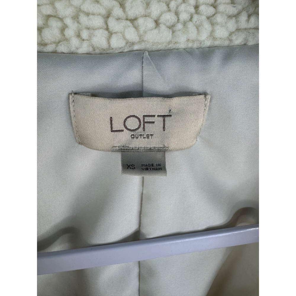 LOFT Outlet Cream Sherpa Moto Jacket Asymmetrical Zip Faux Shearling XS 485441 - Picture 7 of 11